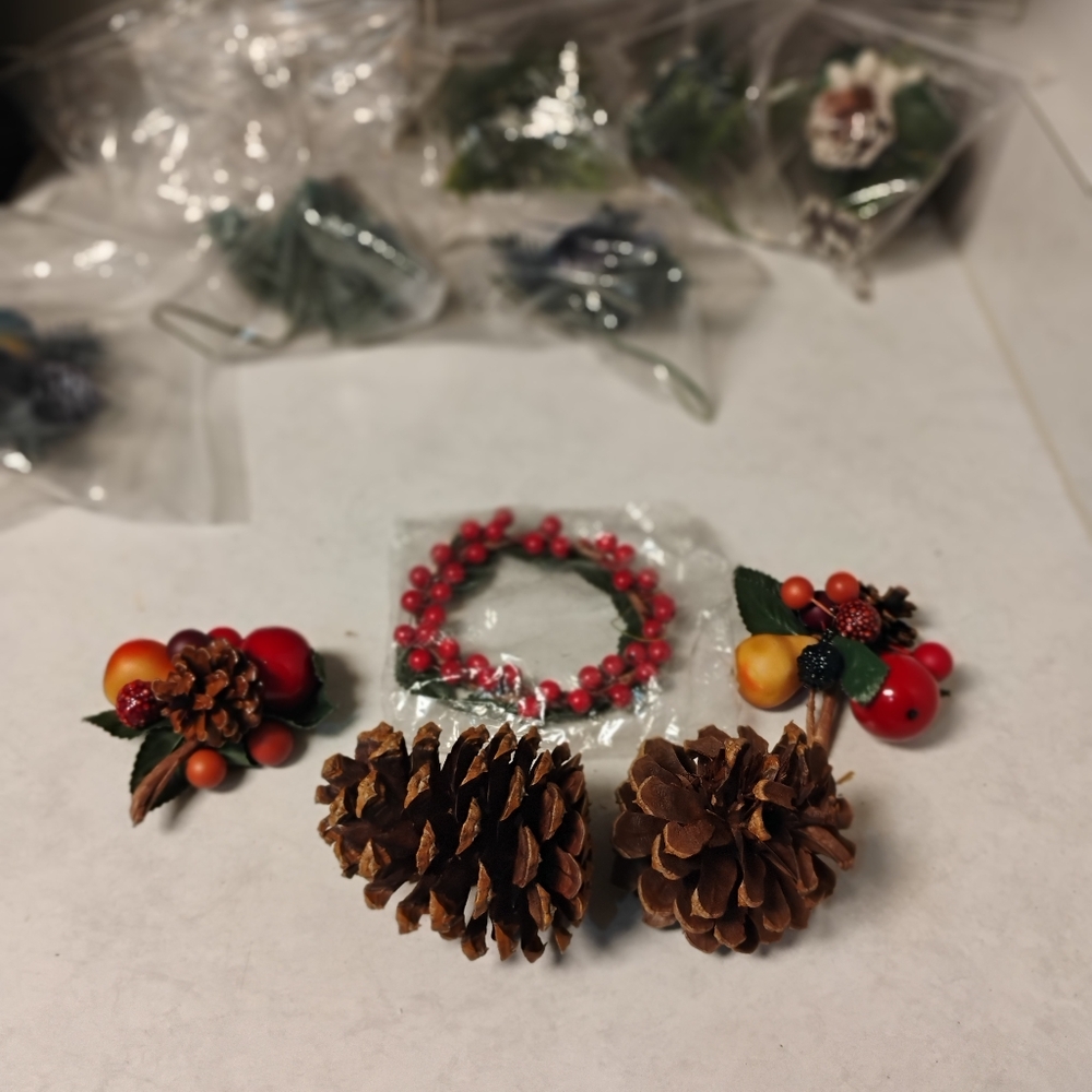 Festive Red Berry and Pinecone Holiday Ornament Set